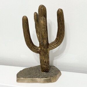 Vintage Large Brass Cactus Statue Sculpture